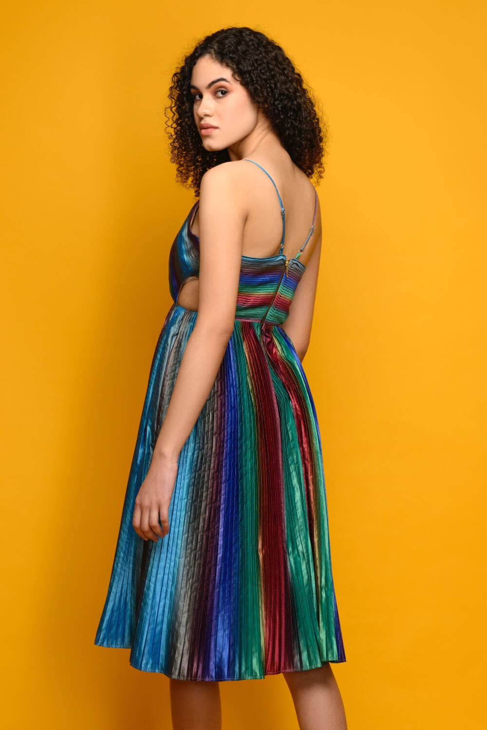 Rainbow pleated midi on sale dress