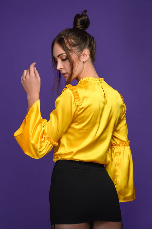 Meeami Fashion Sunnybae - Yellow Satin Top Meeami Fashion crop top LATEST party party top PARTY WEAR SATIN shirt stylish top top yellow