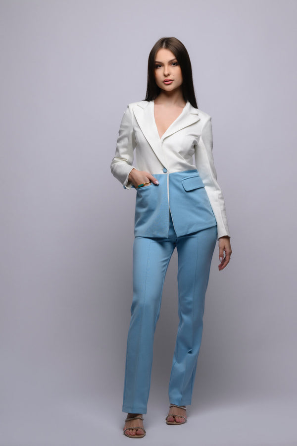 Meeami Fashion Carolice- Blue White Suit Meeami Fashion blazer BLAZER SET blue coat designer formal party PARTY WEAR trending trouser white