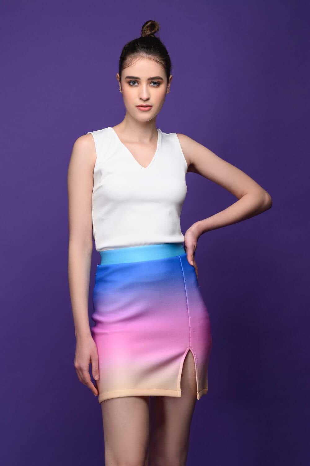 Meeami Fashion Rainbow Mini Skirt Coord Set Meeami Fashion coord coord set crop top designer mini skirt party party top PARTY WEAR rainbow skirt stylish top top white